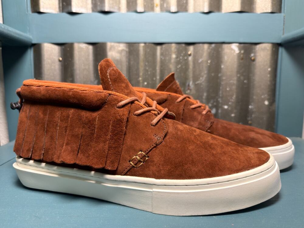 Clear Weather One-O-One Brown Suede Fringe Moccasin Chukka Sneaker Men US 11
